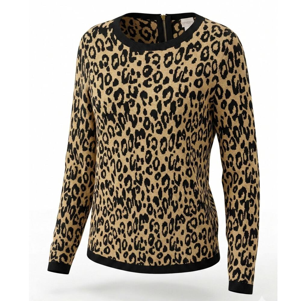 Chico's Womens M Animal Print Maximalist Office Siren Retro Y2K Knit Sweater Top